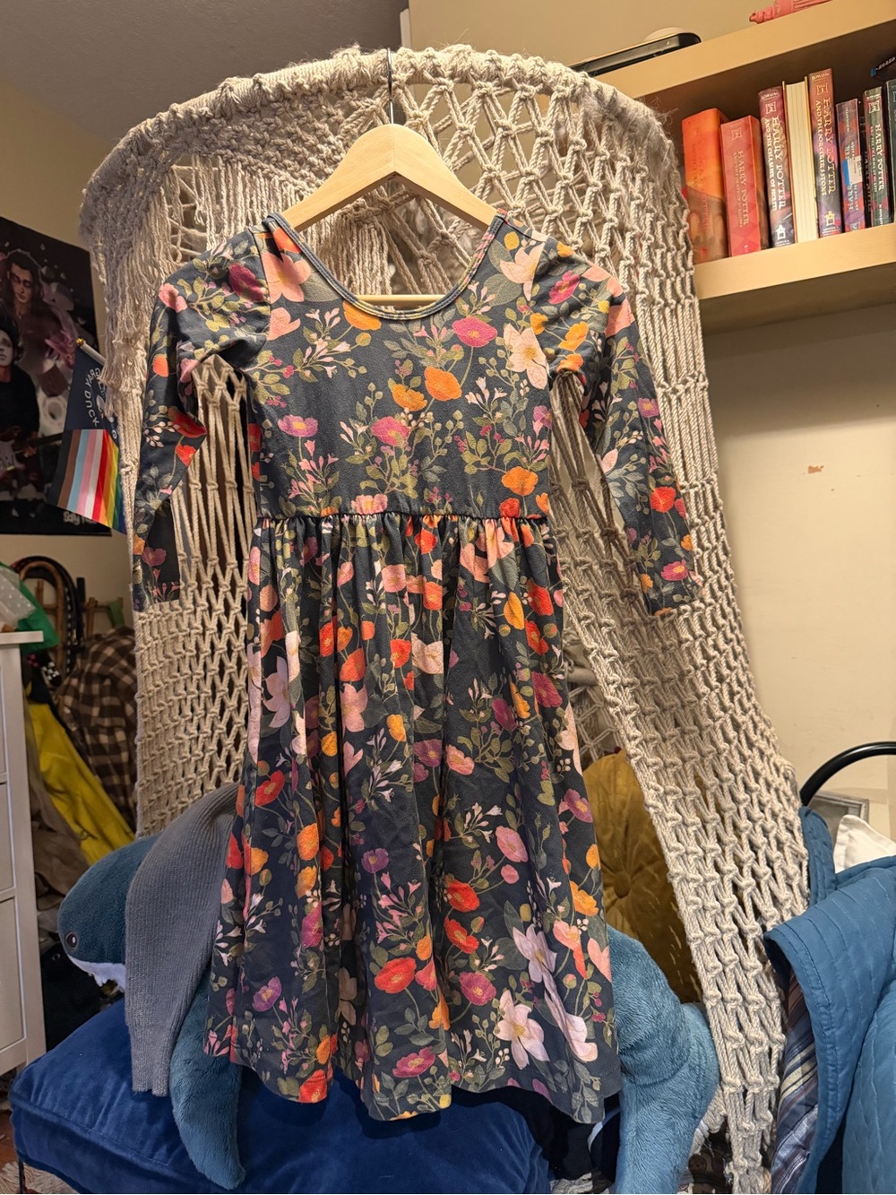 Alice + Ames Floral Long-Sleeve Twirl Dress - Gray with Multicolor Flowers